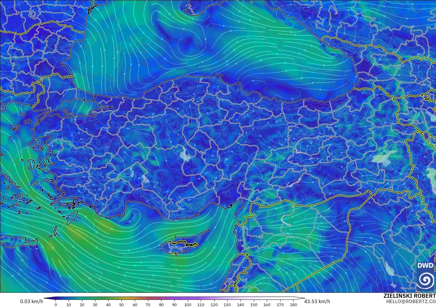 ICON modelo - Turkey, Wind at 10m