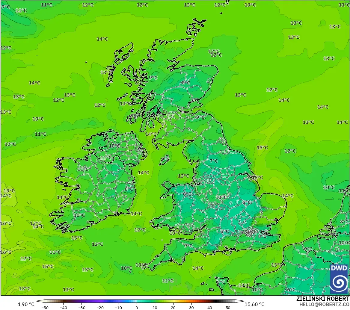 ICON modelo - United Kingdom, Dewpoint at 2m