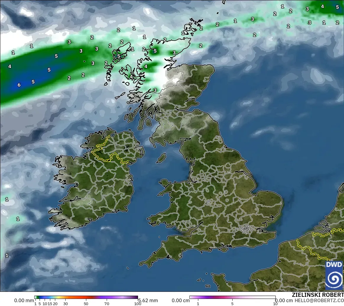 ICON modelo - United Kingdom, Precipitation, Clouds, and Pressure
