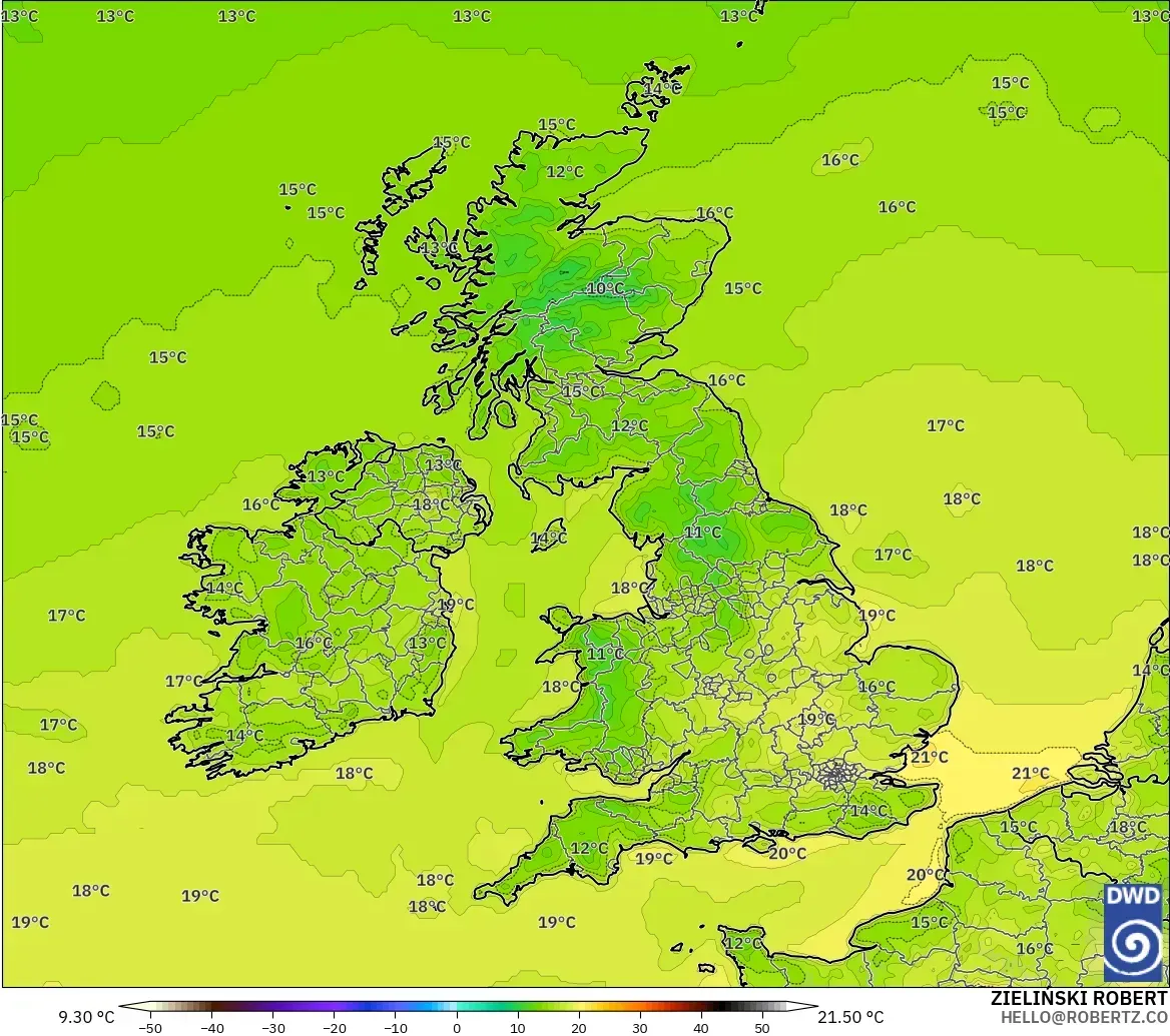 ICON modelo - United Kingdom, Temperature at 2m