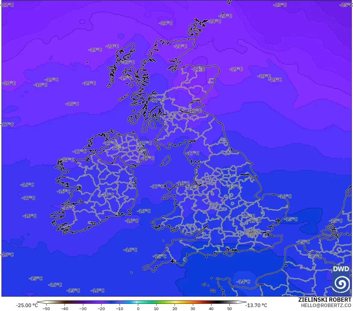 ICON modelo - United Kingdom, Temperature at 500hPa
