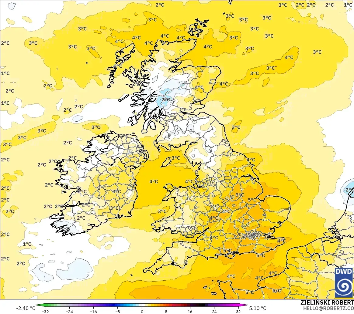 ICON modelo - United Kingdom, Temperature at 850hPa Anomaly