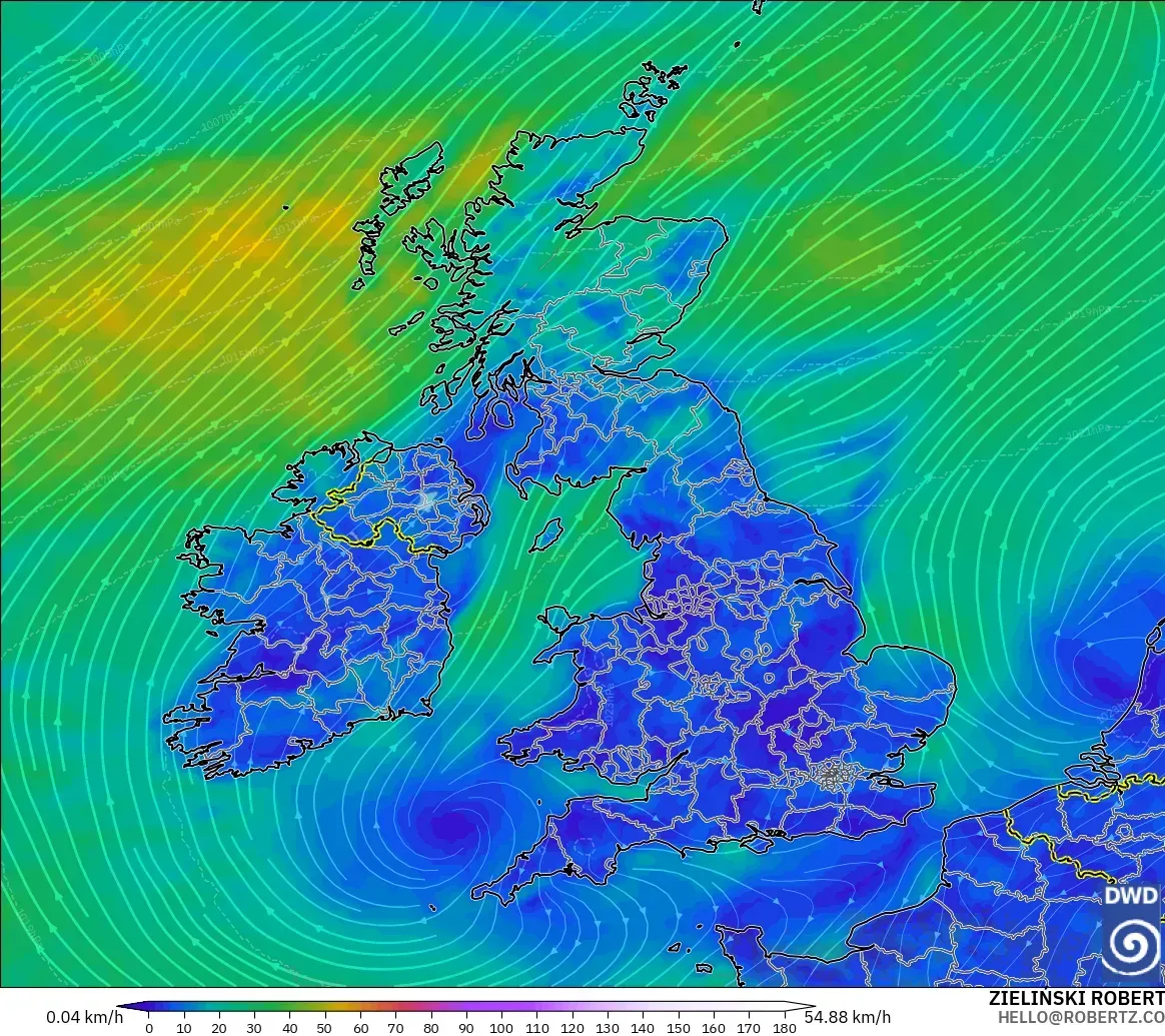 ICON modelo - United Kingdom, Wind at 10m