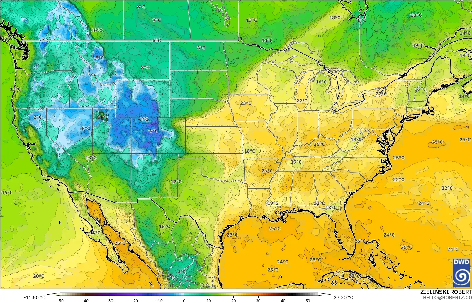 ICON modelo - United States, Dewpoint at 2m