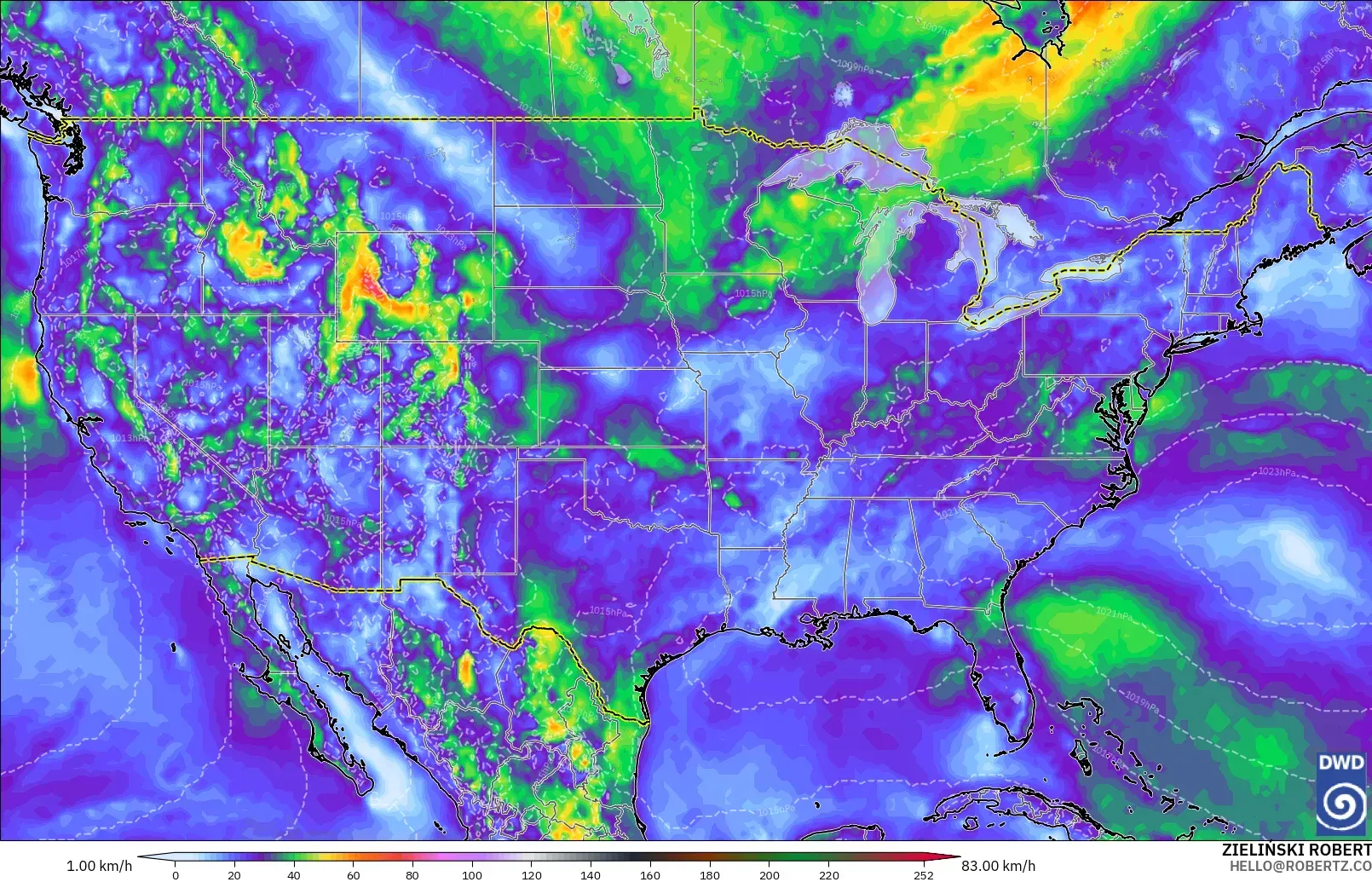 ICON modelo - United States, Wind Gusts Peak