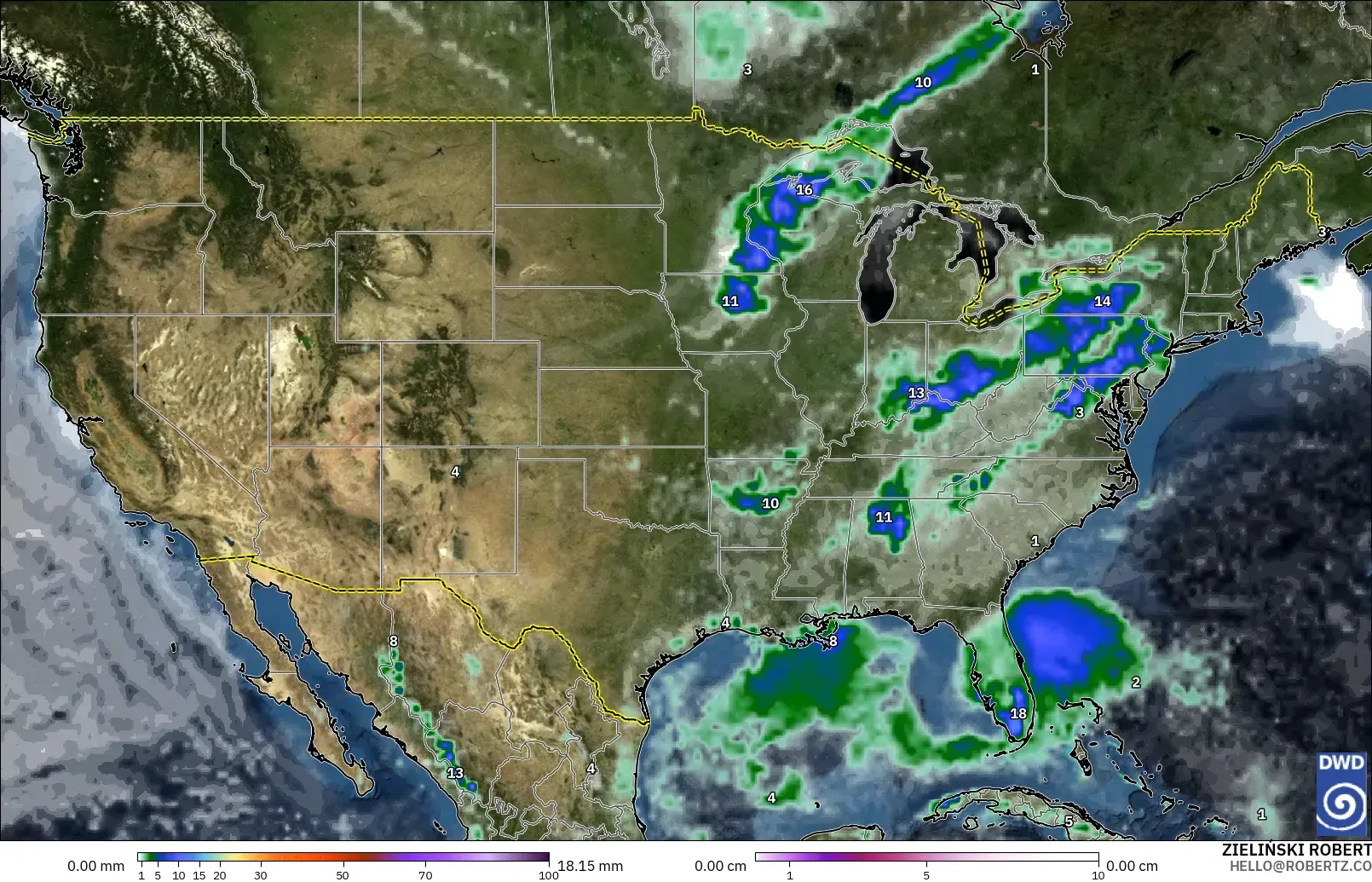 ICON modelo - United States, Precipitation, Clouds, and Pressure