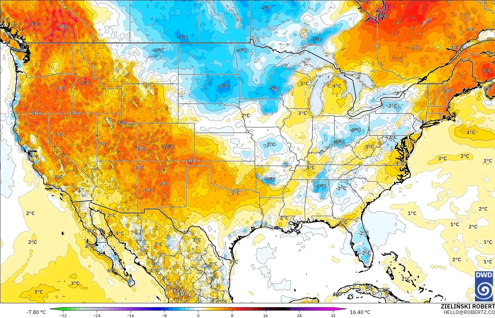 ICON modelo - United States, Temperature at 2m Anomaly