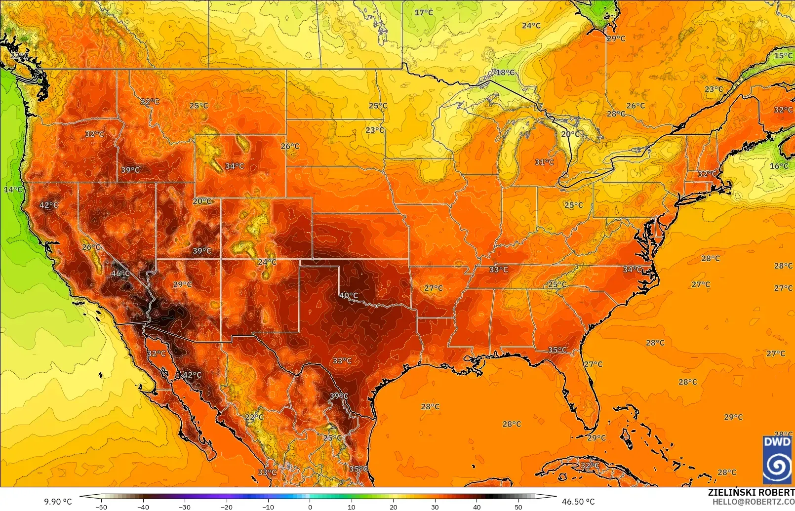 ICON modelo - United States, Temperature at 2m