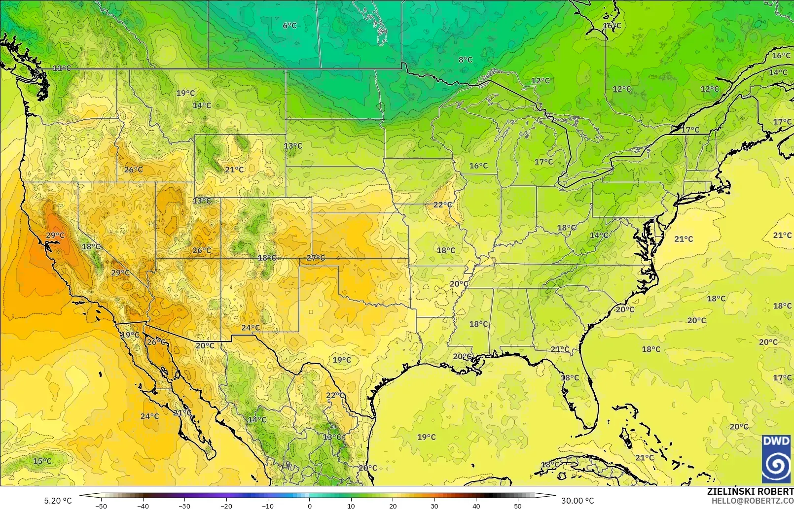ICON modelo - United States, Temperature at 850hPa