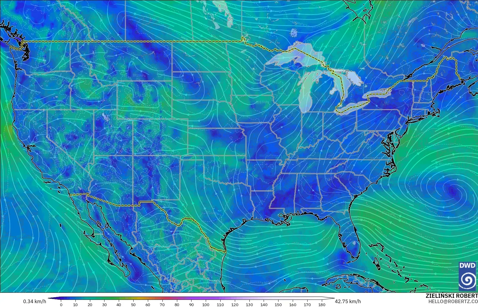 ICON modelo - United States, Wind at 10m
