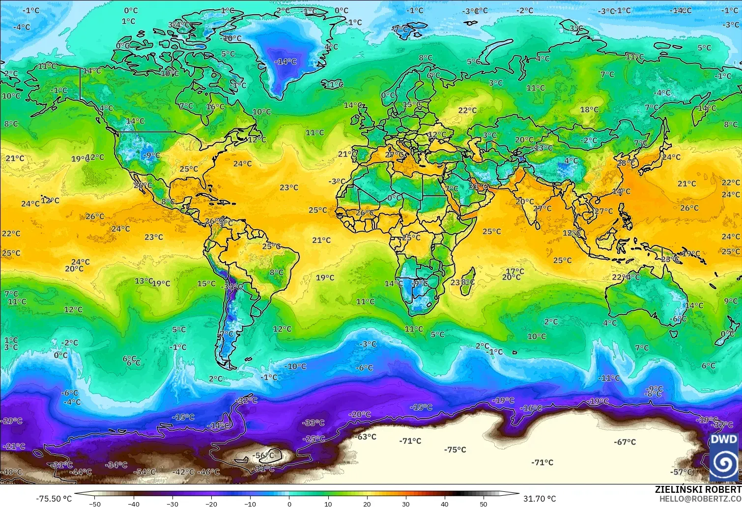 ICON modelo - World, Dewpoint at 2m