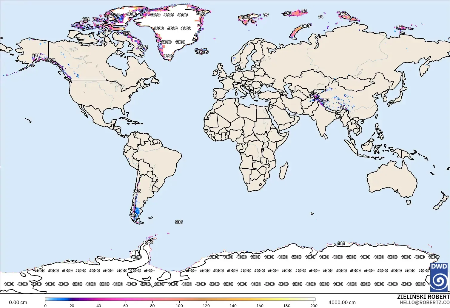 ICON modelo - World, Snow Depth