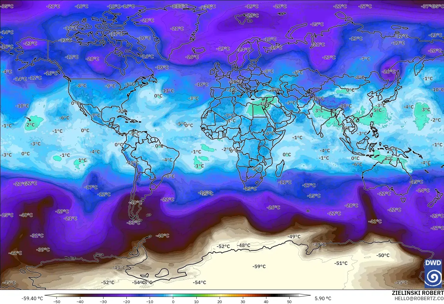 ICON modelo - World, Temperature at 500hPa