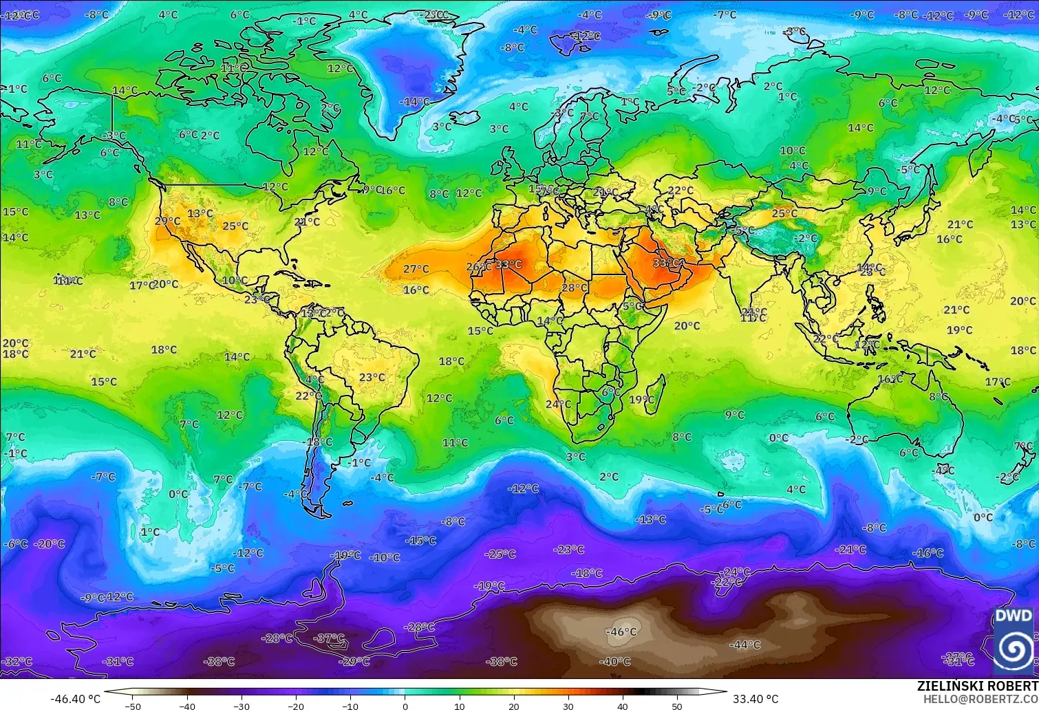 ICON modelo - World, Temperature at 850hPa
