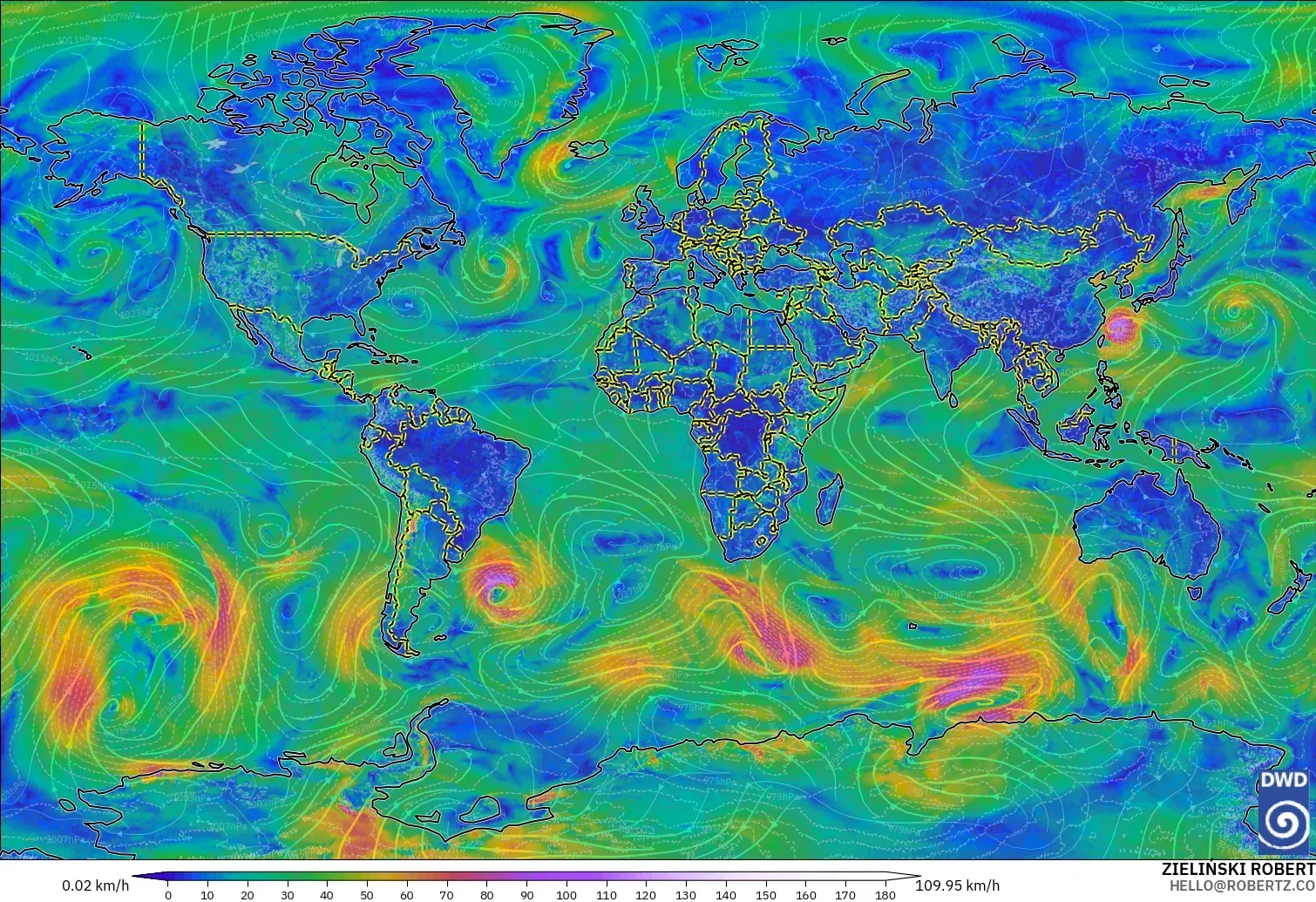 ICON modelo - World, Wind at 10m