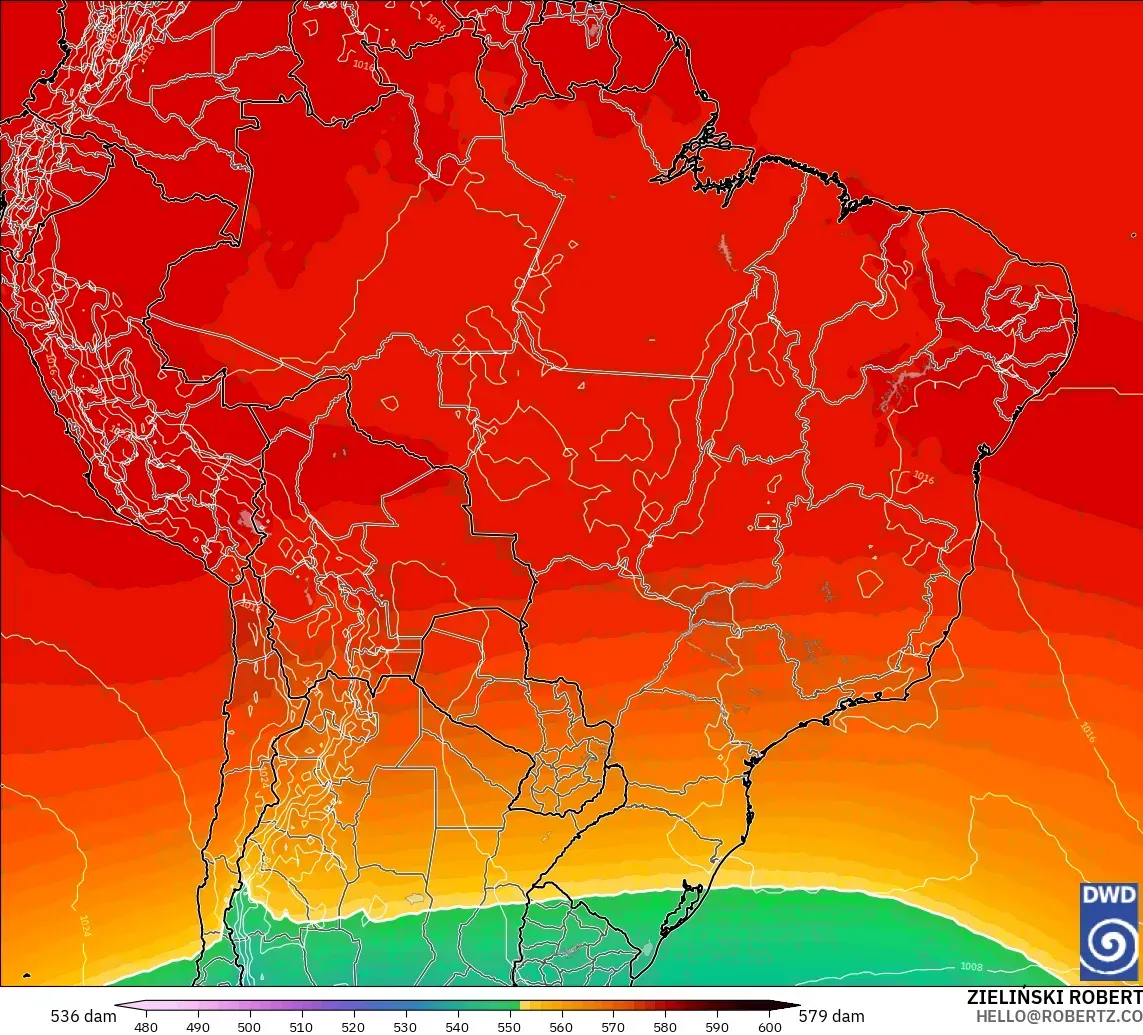 ICON modelo - Brazil, Geopotential height at 500hPa