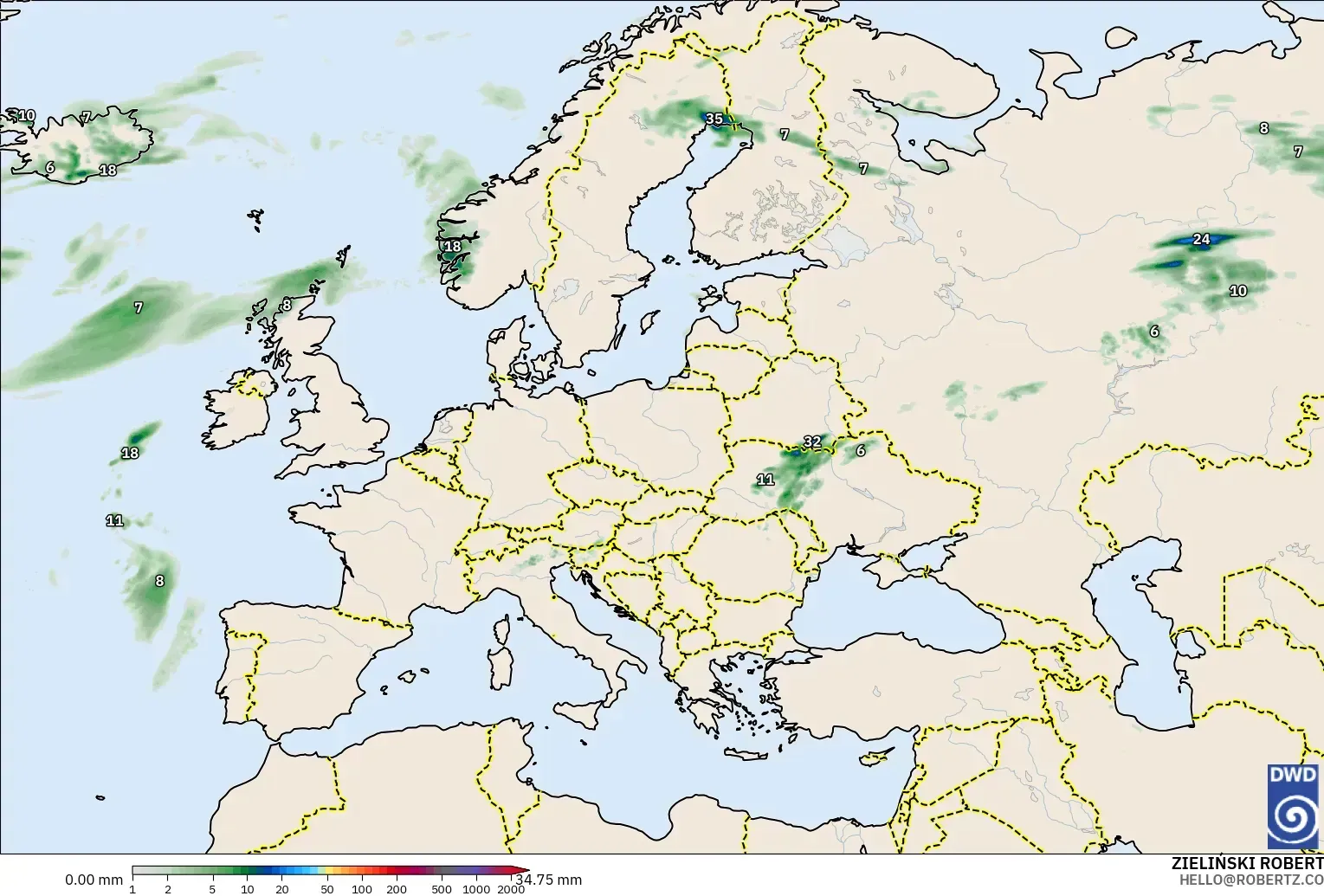ICON modelo - Europe, Precipitation Accumulation