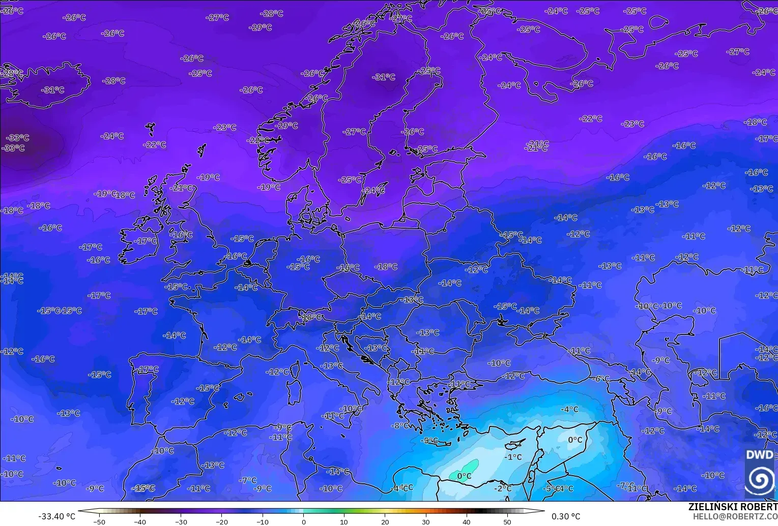 ICON modelo - Europe, Temperature at 500hPa