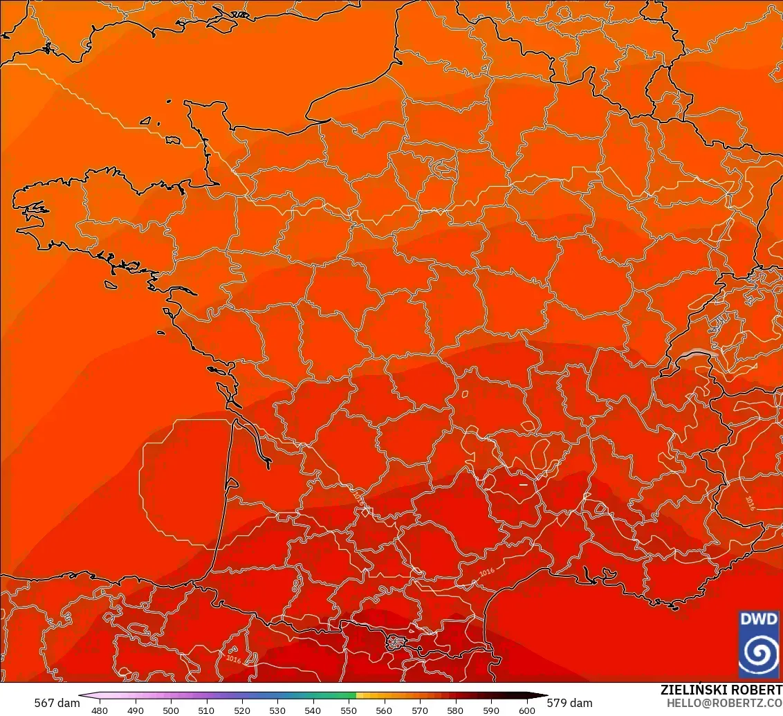 ICON modelo - France, Geopotential height at 500hPa