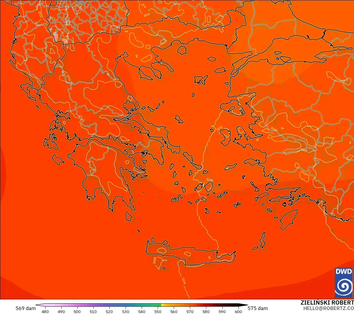 ICON modelo - Greece, Geopotential height at 500hPa