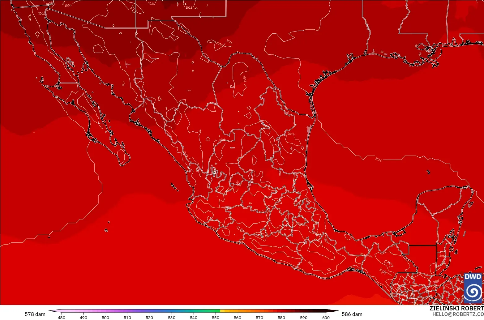 ICON modelo - Mexico, Geopotential height at 500hPa