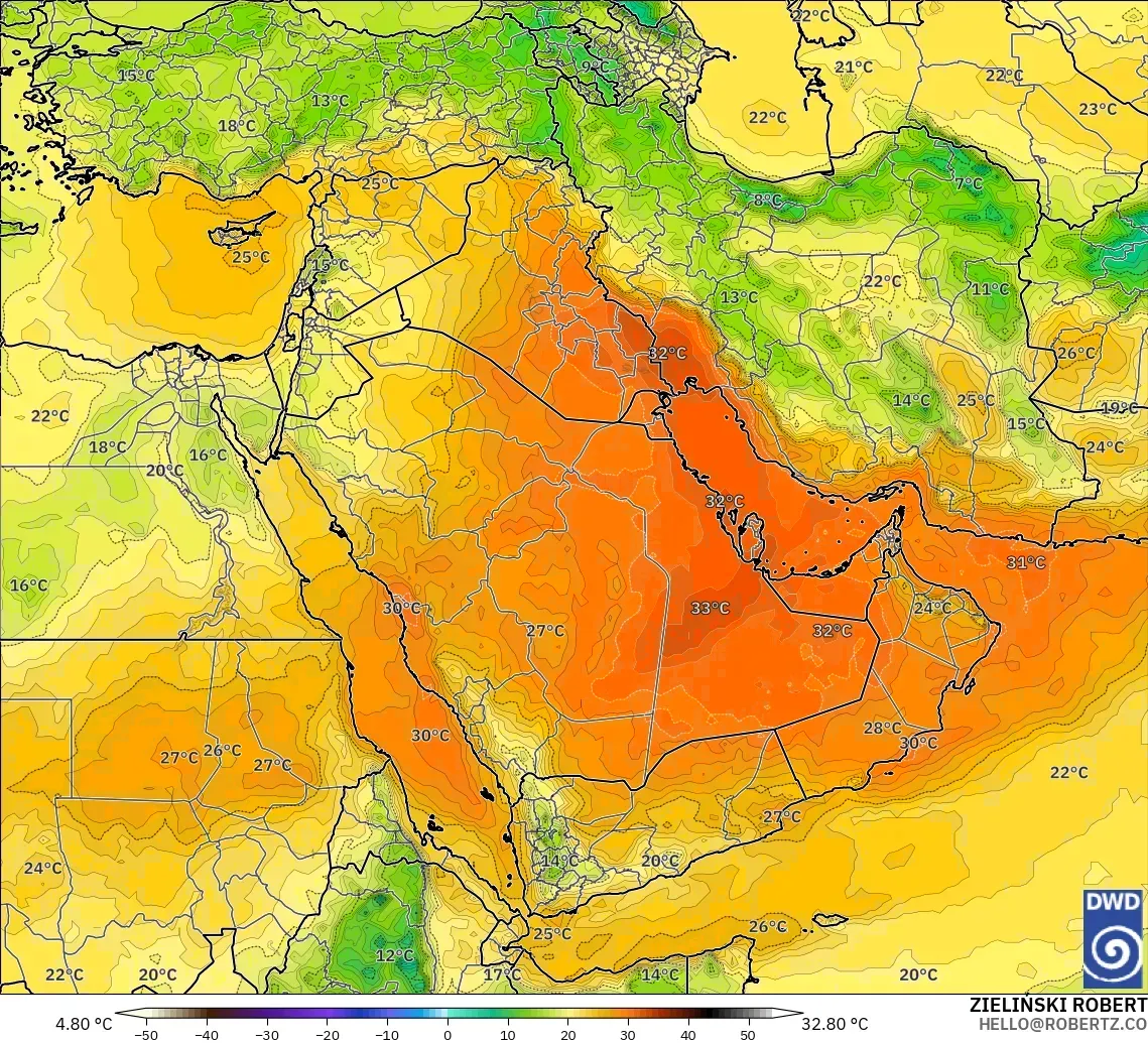ICON modelo - Middle East, Temperature at 850hPa