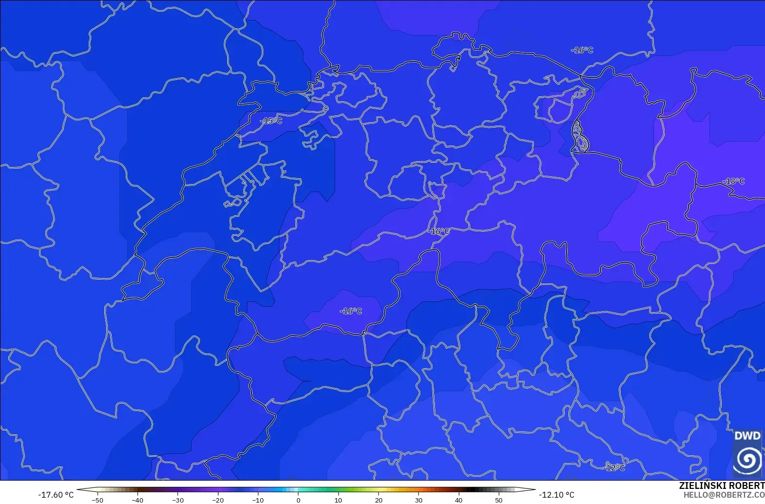 ICON modelo - Switzerland, Temperature at 500hPa